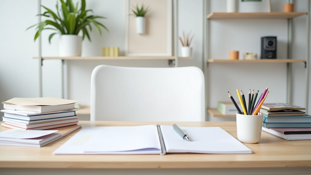 Structuur en organisatie: bureau met duidelijke scheidingen tussen projecten en materialen